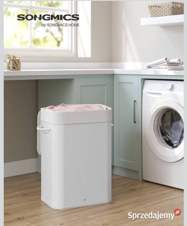 SONGMICS Kosz na pranie 72L z pokrywką bambusowy sprzedam