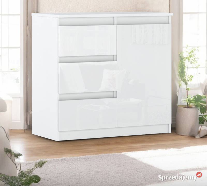 Komoda Biała Połysk Agnes Z 3 Szufladami 35cm Elbląg