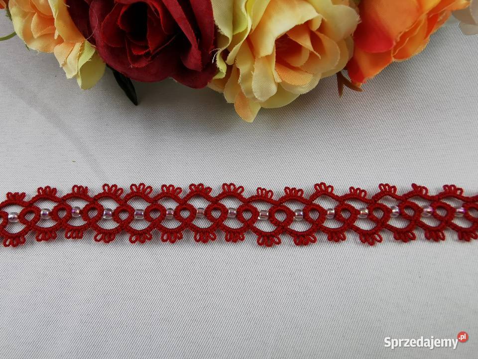 Bransoletka frywolitkowa Wiśniowa