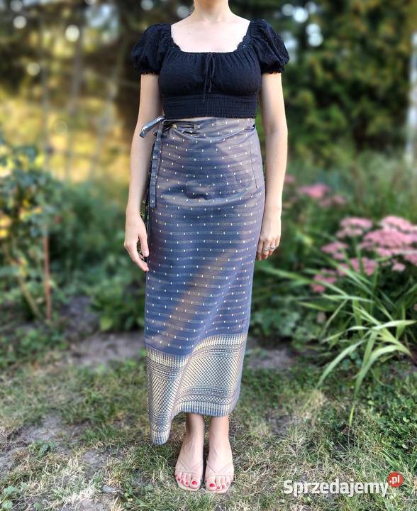 Tajski sarong szary złoty kolor spódnica boho szary/srebrny Szczecin