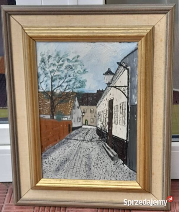Uliczka obraz olejny deska sygnowany Malarstwo Iłża