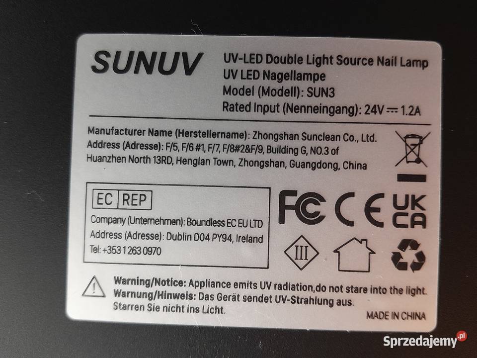 Lampa LED do paznokci SUNUV LEDUV model Sun3 śląskie Dąbrowa Górnicza sprzedam