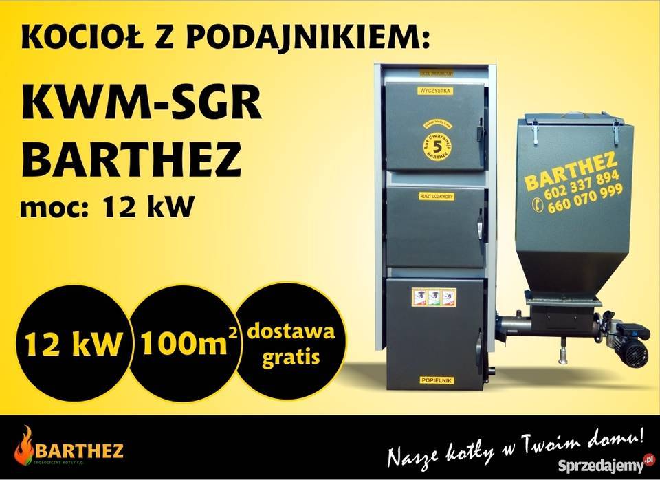 Kocioł KMWSGR BARTHEZ z podajnikiem 12kW ekogroszek Chocz