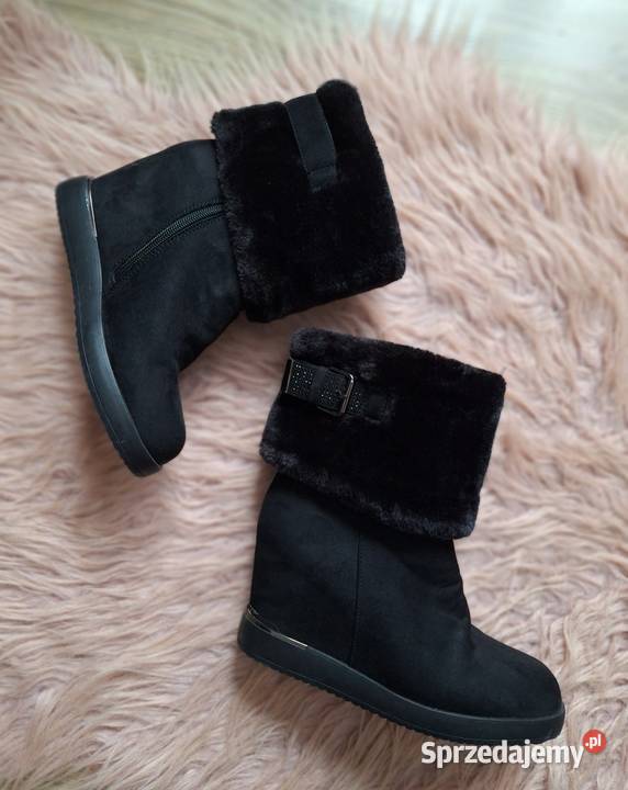 Śliczne botki koturny damskie z futerkiem Jenny Kraków