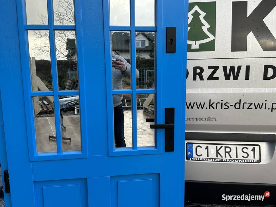 DRZWI Zewnętrzne drewniane niebieskie 975X208 Drzwi i okna Brodnica