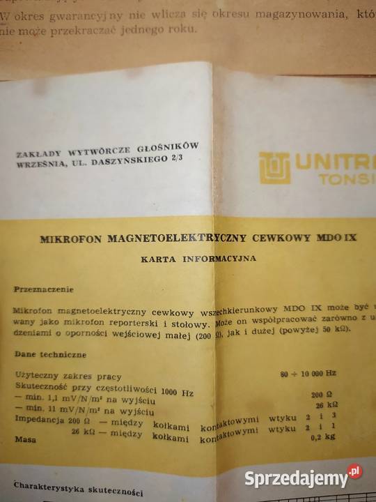 Mikrofon MDO IX UNITRA Tonsil Pozostałe Bytom