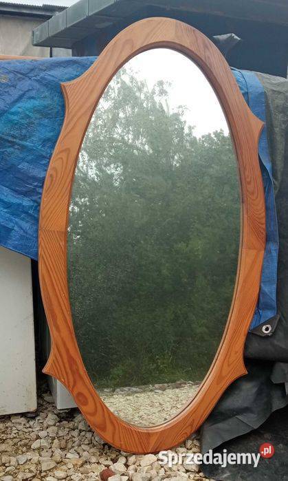 Lustro sosnowe stare vintage PRL zdobione Busko-Zdrój