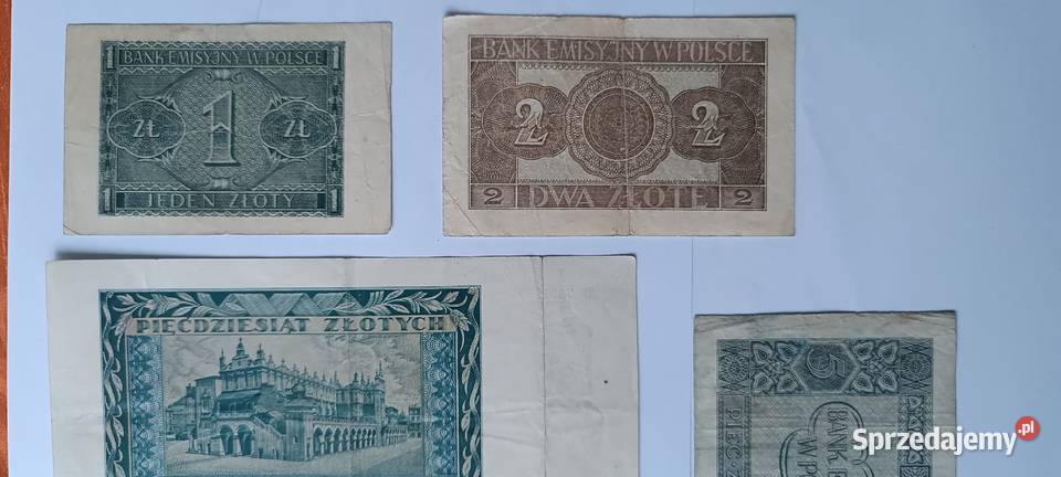 Banknoty polski 1,2,5,50,100 złotych 1941