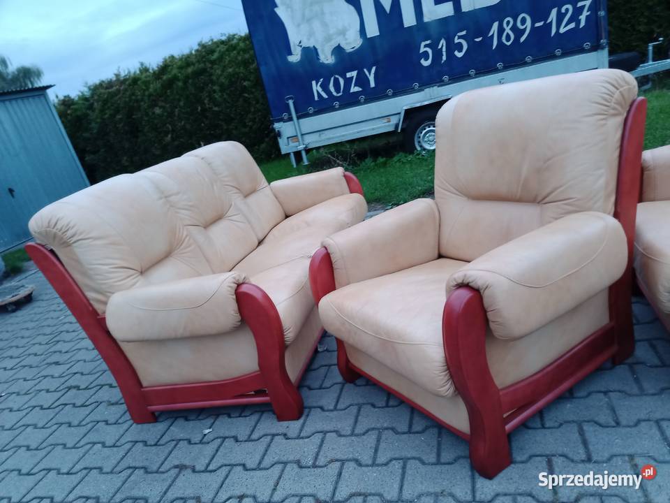 Komplet Wypoczynkowy KLER 311 i Ława Dąb Skóra Kozy