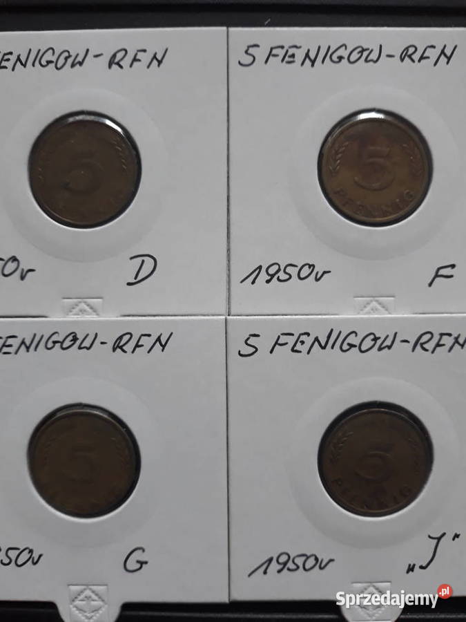 5 Fenigów RFN 1950 r men DFGJ zestaw Konin sprzedam