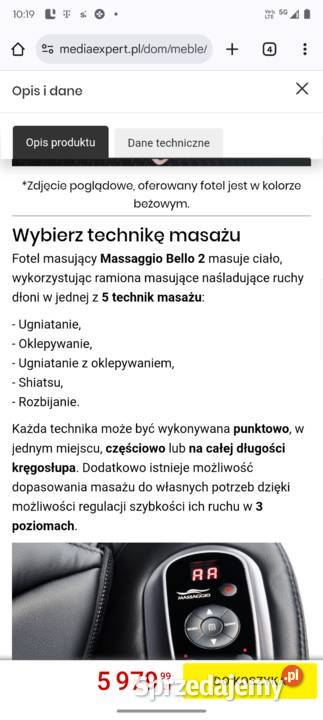 Fotel masujący MASSAGGIO Bello 2 Czarnobeżowy Warszawa