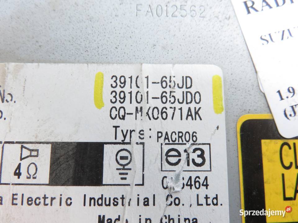 RADIO SUZUKI GRAND VITARA II JT TE TD 3910165JD sprzedam