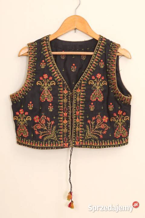 Czarna kamizelka bolerko gorset M 38 etno folk kolorowy zachodniopomorskie