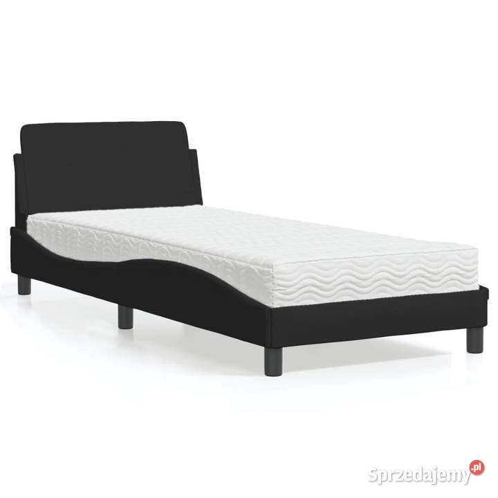 Łóżko z materacem czarne obite tkaniną 80x200 sprzedam