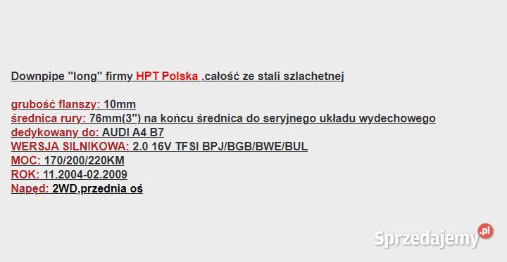 Downpipe 76mm long AUDI A4 20 TFSI B7 20042009 Szczecin
