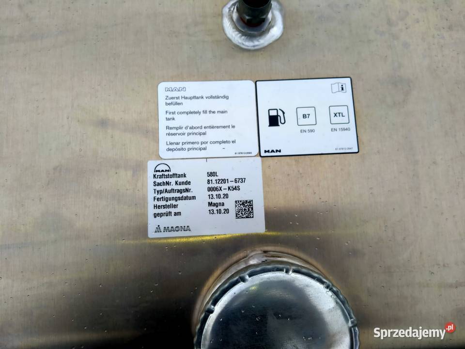 MAN TGX TGS ZBIORNIK PALIWA 580L 81122016737 ciężarowe Układ paliwowy lubuskie Kargowa