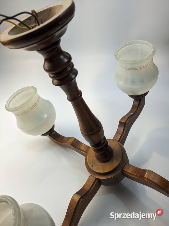 Żyrandol drewniany PRL 1987 Otwock Mory