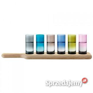 Kolorowe kieliszki do wodki x 6 na debowej desec Krosno sprzedam