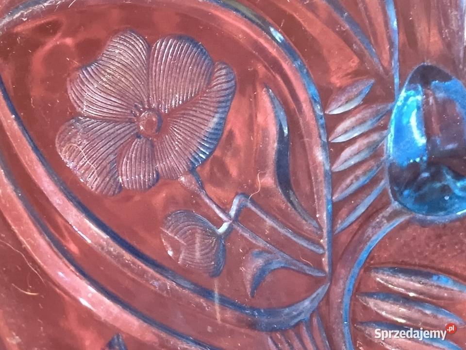 Secesyjna patera szklana na nóżkach szkło Chorzew