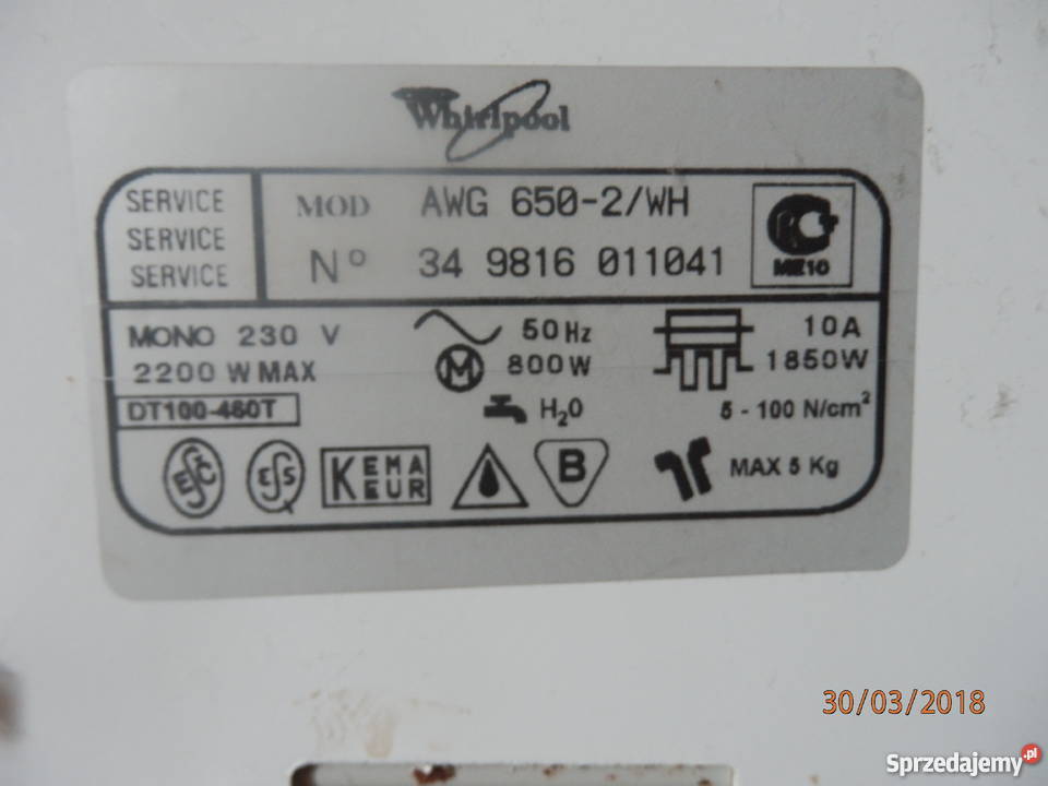 Części do pralki whirpool AWG 6502WH małopolskie Gorlice