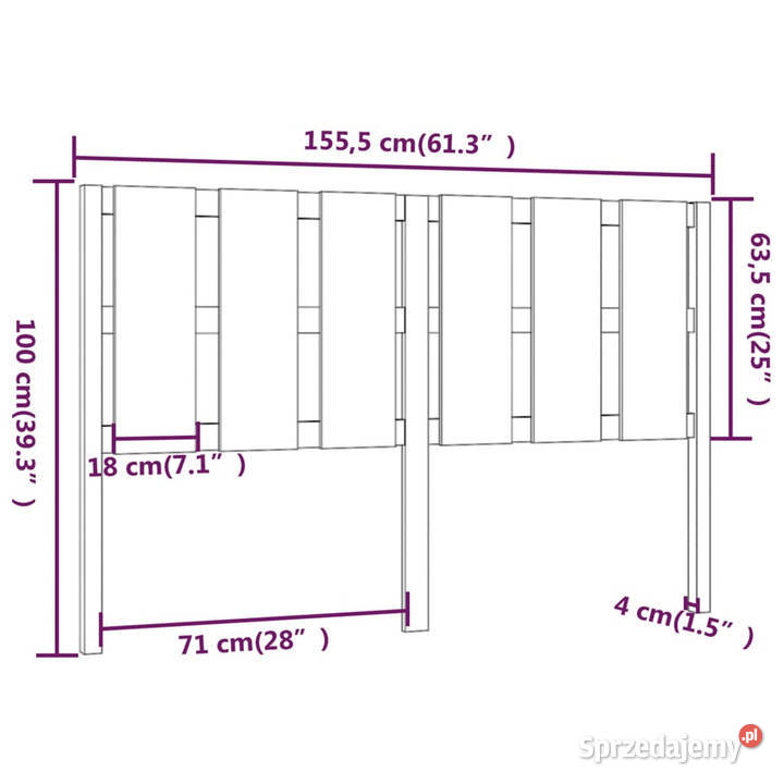 Wezgłowie łóżka czarne 1555x4x100 lite drewno
