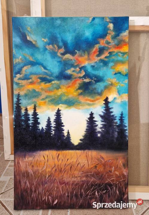 Obraz ręcznie malowany Zachód słońca 30x50 Limanowa