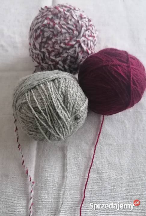 Wełna szara bordowa i melanż 3 motki waga łódzkie Łódź