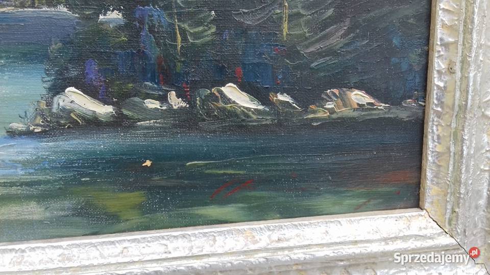 Stary obraz na plotnie w ramie Rozmiar 83x70 Lubań