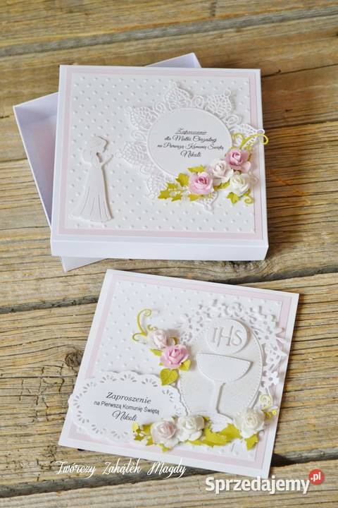 Zaproszenie w pudełku na Komunię ręcznie robione Słupsk sprzedam