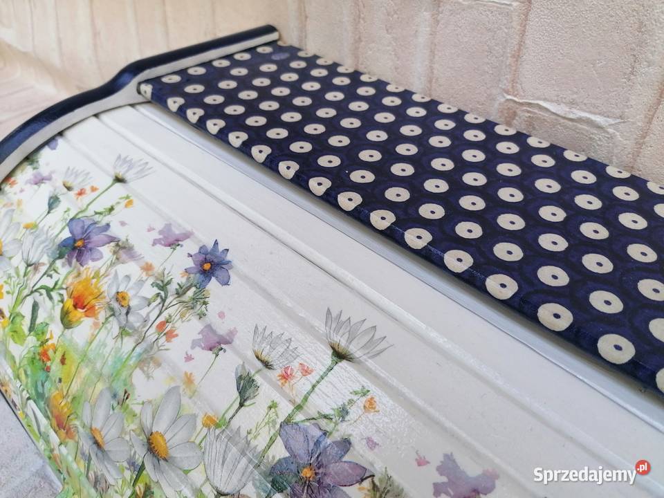 Chlebak duży z drewna decoupage kwiaty łąkowe Przybory kuchenne Halinów