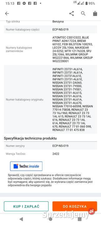 Czujnik położenia wałka rozrządu nissan murano Wrocław
