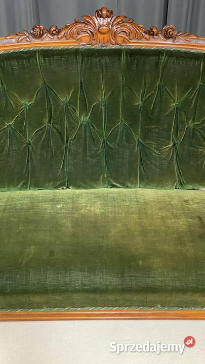 Rzeźbiona sofa w stylu wiktoriańskim z zielonym sprzedam