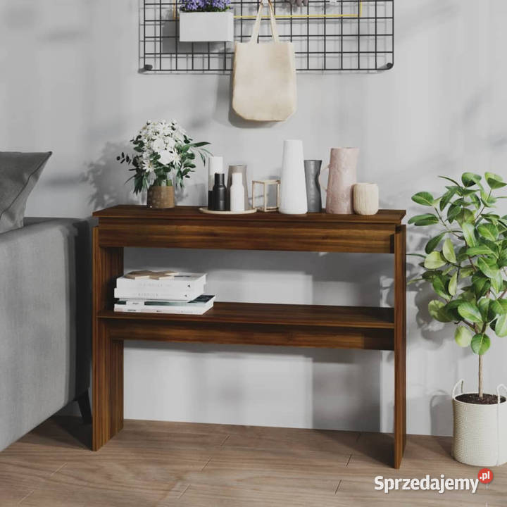 Stolik konsolowy brązowy dąb 102x30x80 WM815221 sprzedam