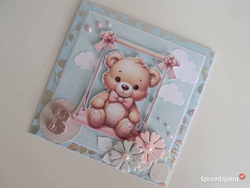 Kartka ręcznie robiona urodzinowa z misiem Łódź sprzedam