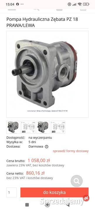 Nowa Pompa hydrauliczna PZ 18 Vistula Andorią Kołaczyce