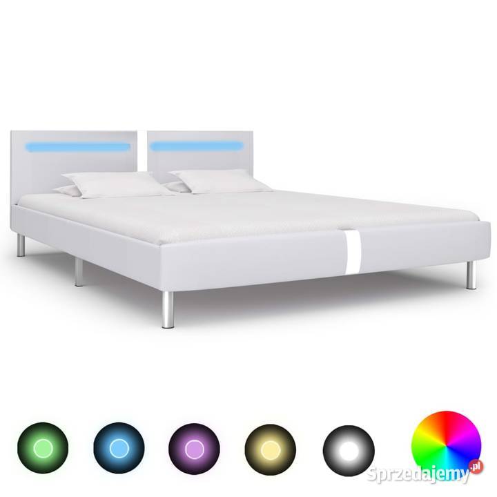 vidaXL Rama łóżka LED, biała, sztuczna skóra, 280855