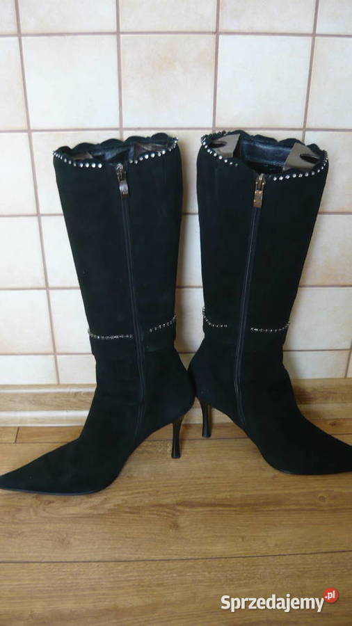 Buty kozaczki czarne zamszowe