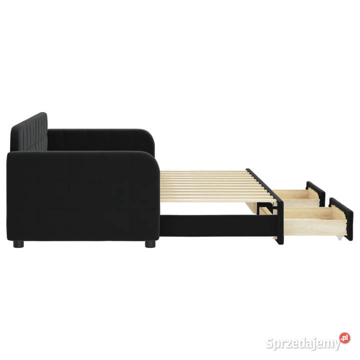 Sofa rozsuwana z szufladami czarna aksamit Warszawa