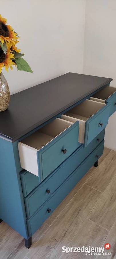 komoda dębowa odnowiona butelkowa zieleń