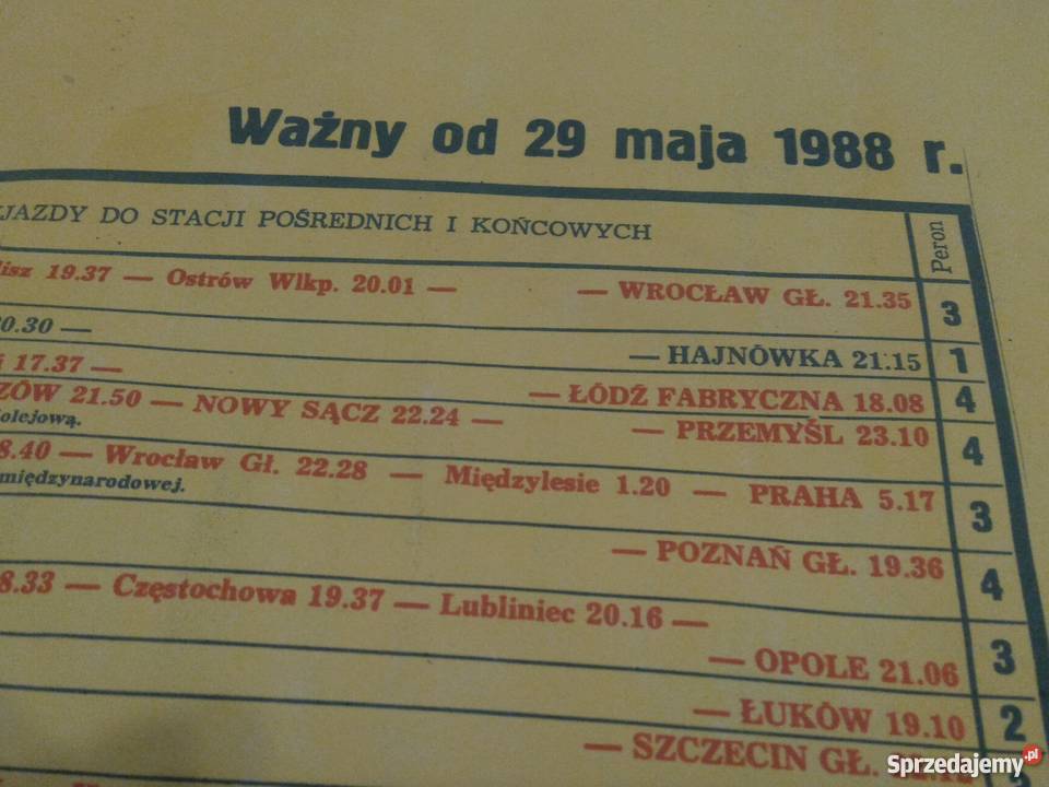 plakat PKP ODJAZDY WARSZAWA CENTRALNA 1988 r sprzedam