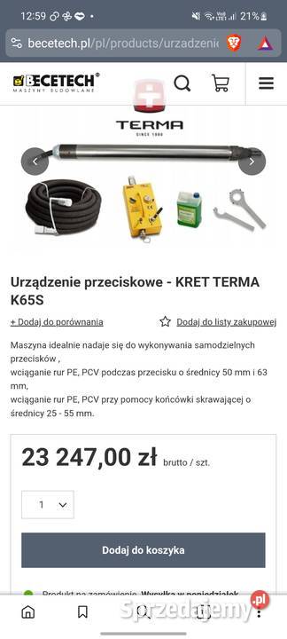 Kret do przecisków TERMA K65S Kompletny Zestaw wielkopolskie Poznań
