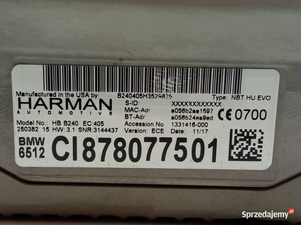 RADIO 8780775 Bmw X6 II 20142019 F16