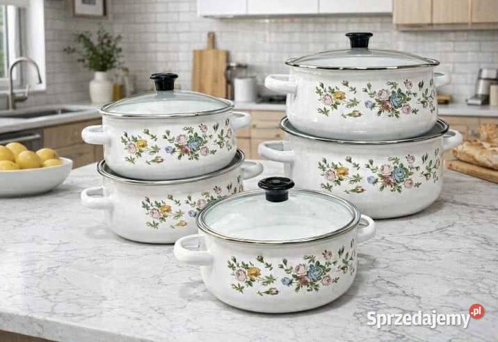 99 Garnki emaliowane drobne kwiatki Zabrze sprzedam