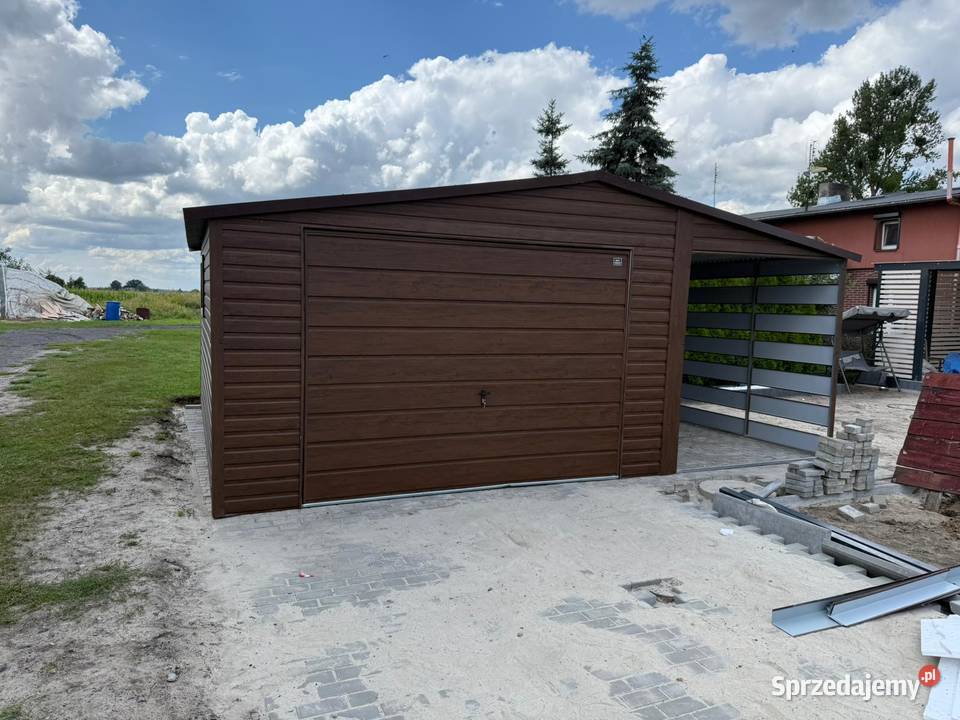 Garaż Blaszany Ciemny Orzech 65 Dwuspadowy Brama Sprzedaż Sprzedaż Morąg