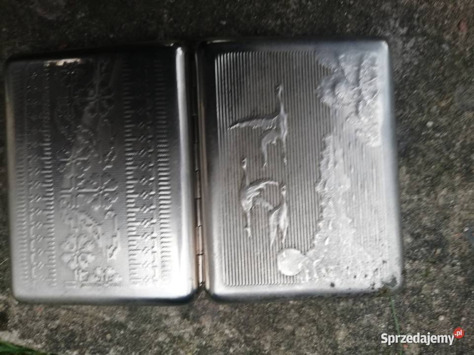 Papierośnica metalowa kolor srebna łódzkie Koluszki