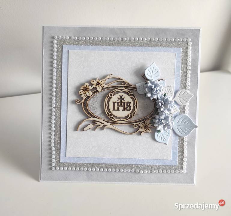 Kartka ręcznie robiona Komunia Święta IHS łódzkie Łódź