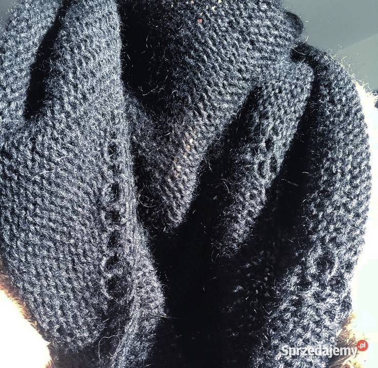 Czarny szal chusta oversize zrobiony na drutach Warszawa