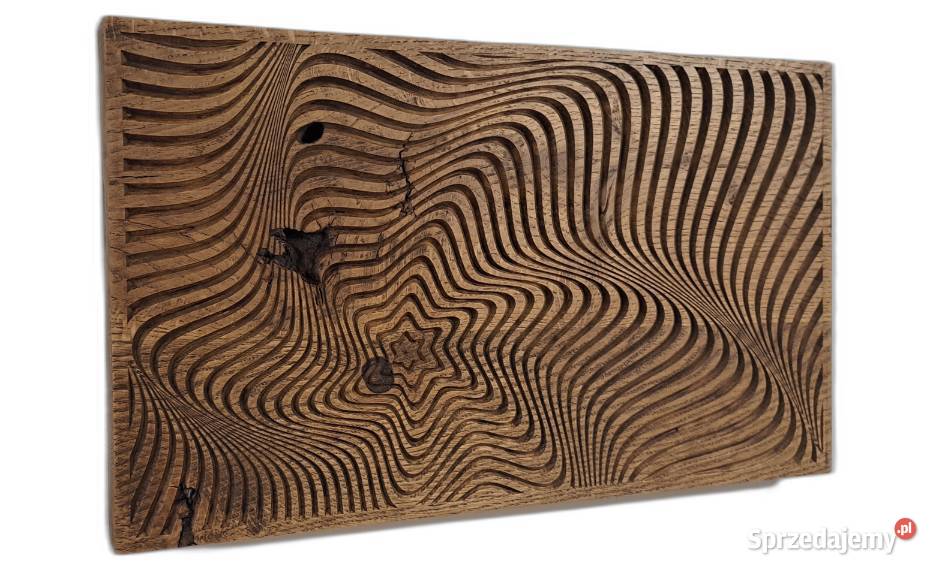 Płaskorzeźba w drewnie dębowym dekoracja na Malechowo