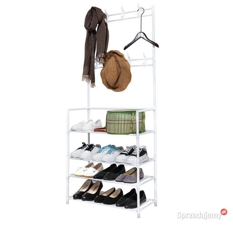 Stojący wieszak na ubrania z półkami biały 150.5cm Wieszaki Poznań