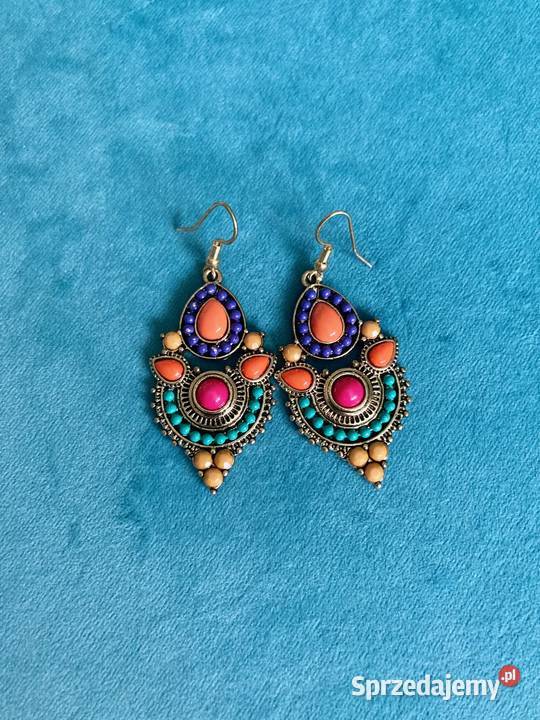 Piękne kolorowe metalowe bogate kolczyki nowe Nisko sprzedam